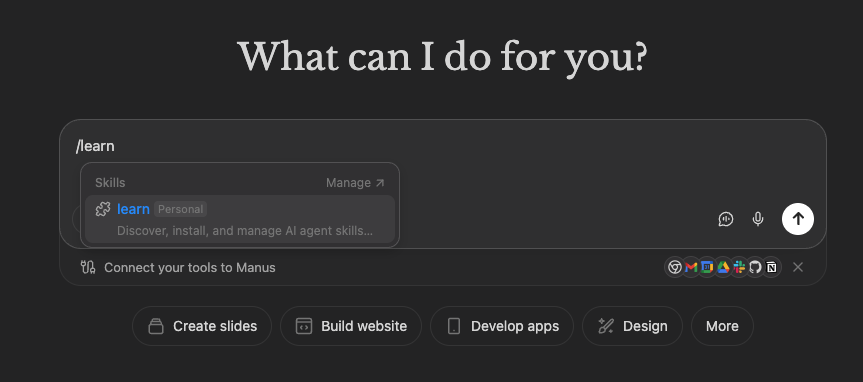 Using /learn on Manus